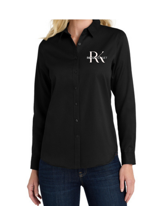 Custom Women's Button-Down Shirts- Long Sleeve (Left Chest Embroidery)